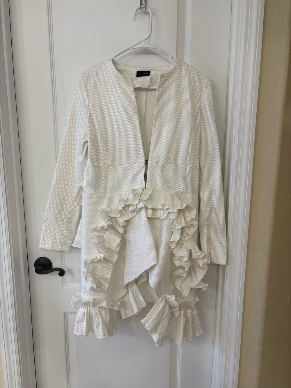 Kika Vargas White Ruffle High Low Jacket Top Small 4 6 Designer Statement